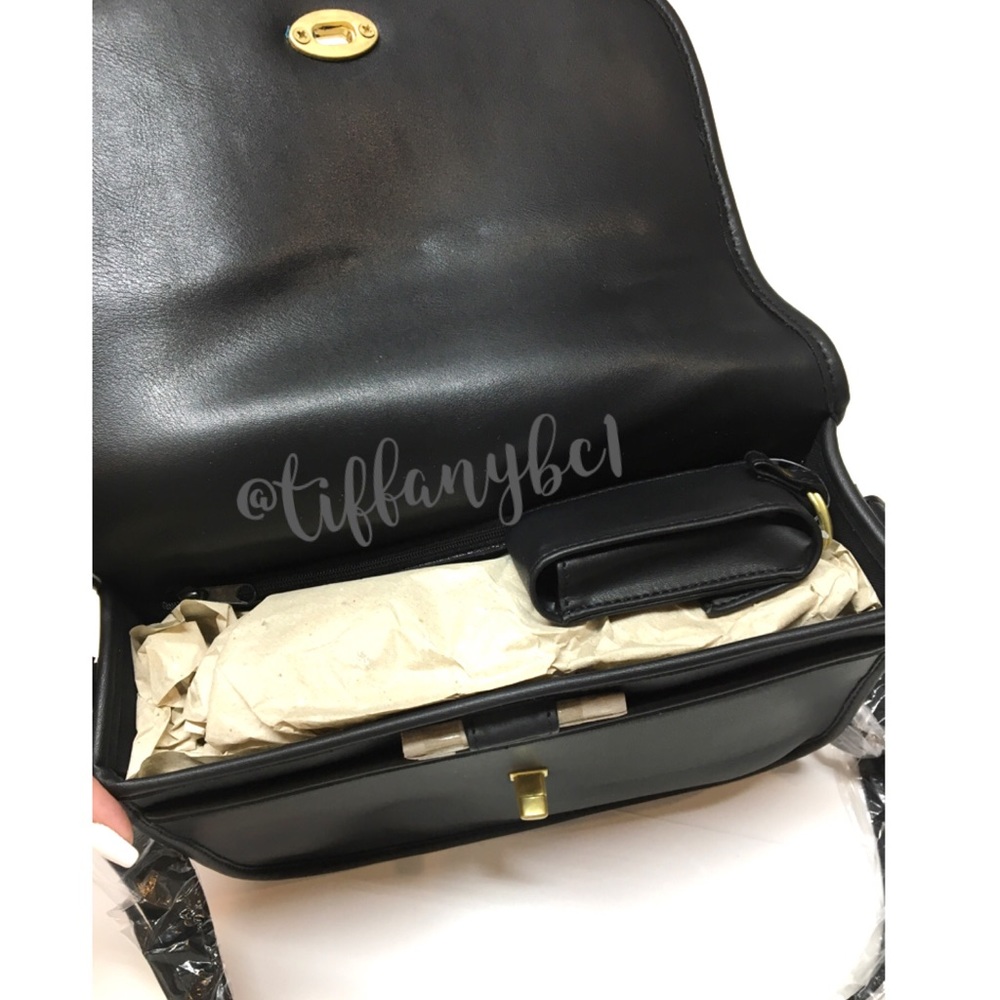 Soft Front Flap Shoulder Bag Faux Leather Black - Picture 7 of 15
